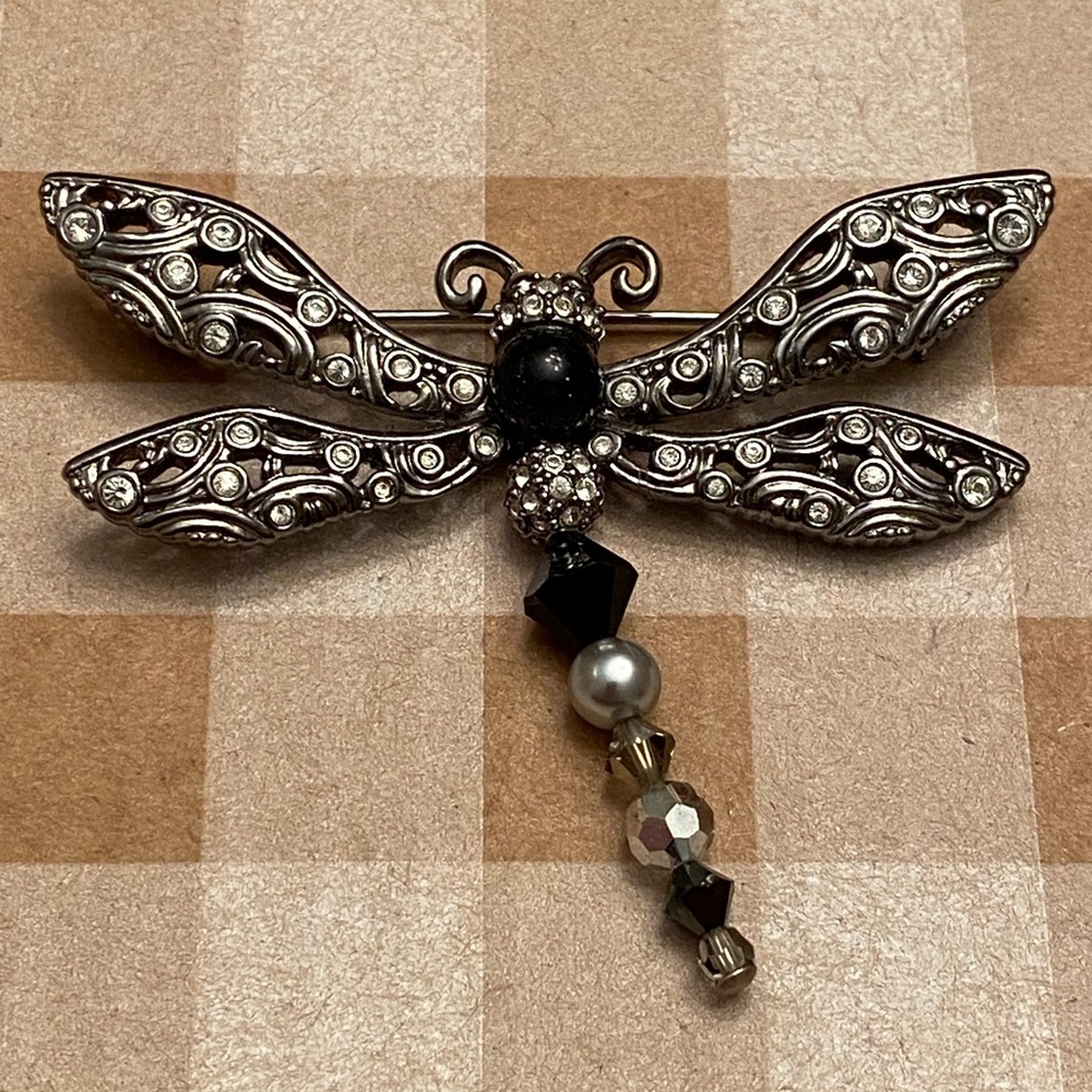 Swarovski Gunmetal Grey Dragonfly  Brooch Pin